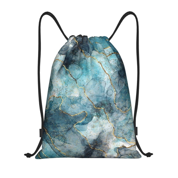 Drawstring Backpack, Men Ladies Waterproof Sports Backpack Gym Bag-Marble Abstract Art Pattern-Medium Size