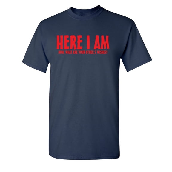 Here I am Now What are Your other two Wishes Sarcastic Humor Graphic Novelty Funny Youth T Shirt