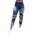thumbnail image 2 of Tittly Jeans for Women Pants for Women Trendy Girls' Slim Fit Straight Barrel Perforated Street Fashion Denim Pants Ripped Jeans Womens Sweatpants for Women Dark Blue XXL, 2 of 4