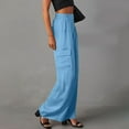 thumbnail image 5 of CFMDUC Womens Wide Leg Cargo Pants Elastic High Waist Stretch Suit Pants Baggy Casual Loose Fit Business Work Trousers with Pockets Light Blue M, 5 of 8