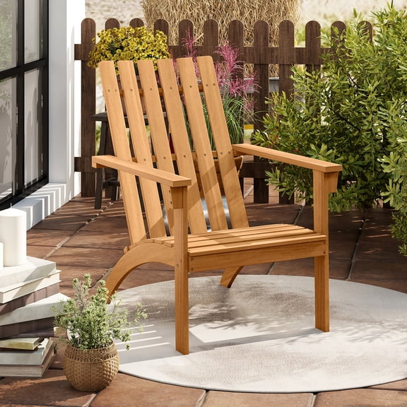 Costway Patio Acacia Wood Adirondack Chair Lounge Armchair sturdy Outdoor Garden Yard