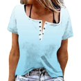 thumbnail image 6 of XPMWRP Women's V Neck Snap Button Shirts Short Sleeve Striped Print Tunic Tops Lightweight Loose Casual Summer Blouses Light Blue XXL, 6 of 6
