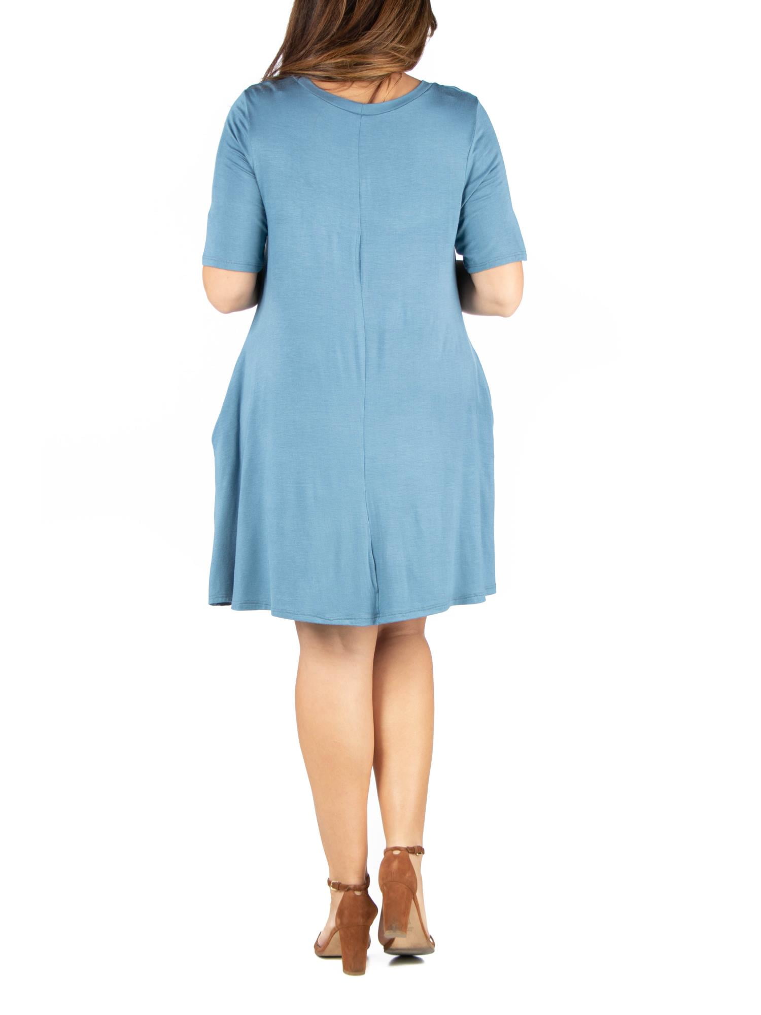 24/7 Comfort Apparel Women's Plus Size Knee Length Pocket T Shirt Dress
