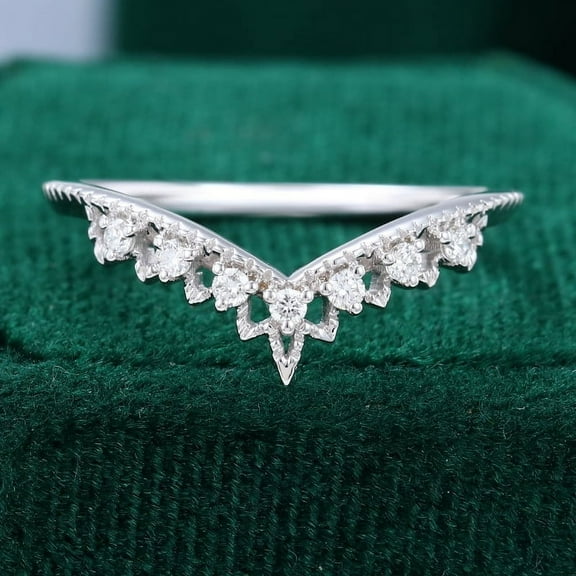 Silvago Jewel 14K White Gold Plated Ring - Brilliant 1.1 Ct Round Cut Diamond Ring - Unique V Shape Vintage Diamond Rings for Women's - Chevron Shaped Diamond Rings - 25th Anniversary Gifts