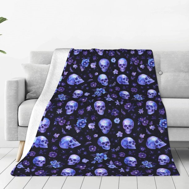 Balery Skull flower leaf purple Manta de Felpa Suave y Acogedora – Cobija de Franela Aterciopelada para Cama, Lavable y Cálida para Sofá, Mascotas, Transpirable-50"x40"