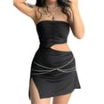 thumbnail image 3 of Lucakuins, minifalda para mujer, urdimbre con hombros descubiertos, Color sólido, cintura recortada, sin mangas, vestido Bandeau con cadena para fiesta Lucakuins  moda, 3 of 9