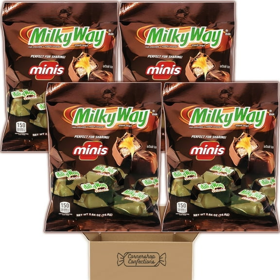 Original Milky Way Minis Chocolate Lover's Bulk Pack - 4, 2.64 Ounce Bags of Individually Sealed Milky Way Minis - Halloween, Parties, Work Treat, Lunches - In Cornershop Confections Pack