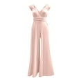 thumbnail image 6 of QUYUON Elegant Jumpsuits for Women Dressy Wedding Guest Ladies Rompers and Jumpsuits Casual Loose Wide Leg Jumpsuits Sleeveless V Neck Evening Party Formal Jumpsuits Back Lace up Style J-163, Pink S, 6 of 9