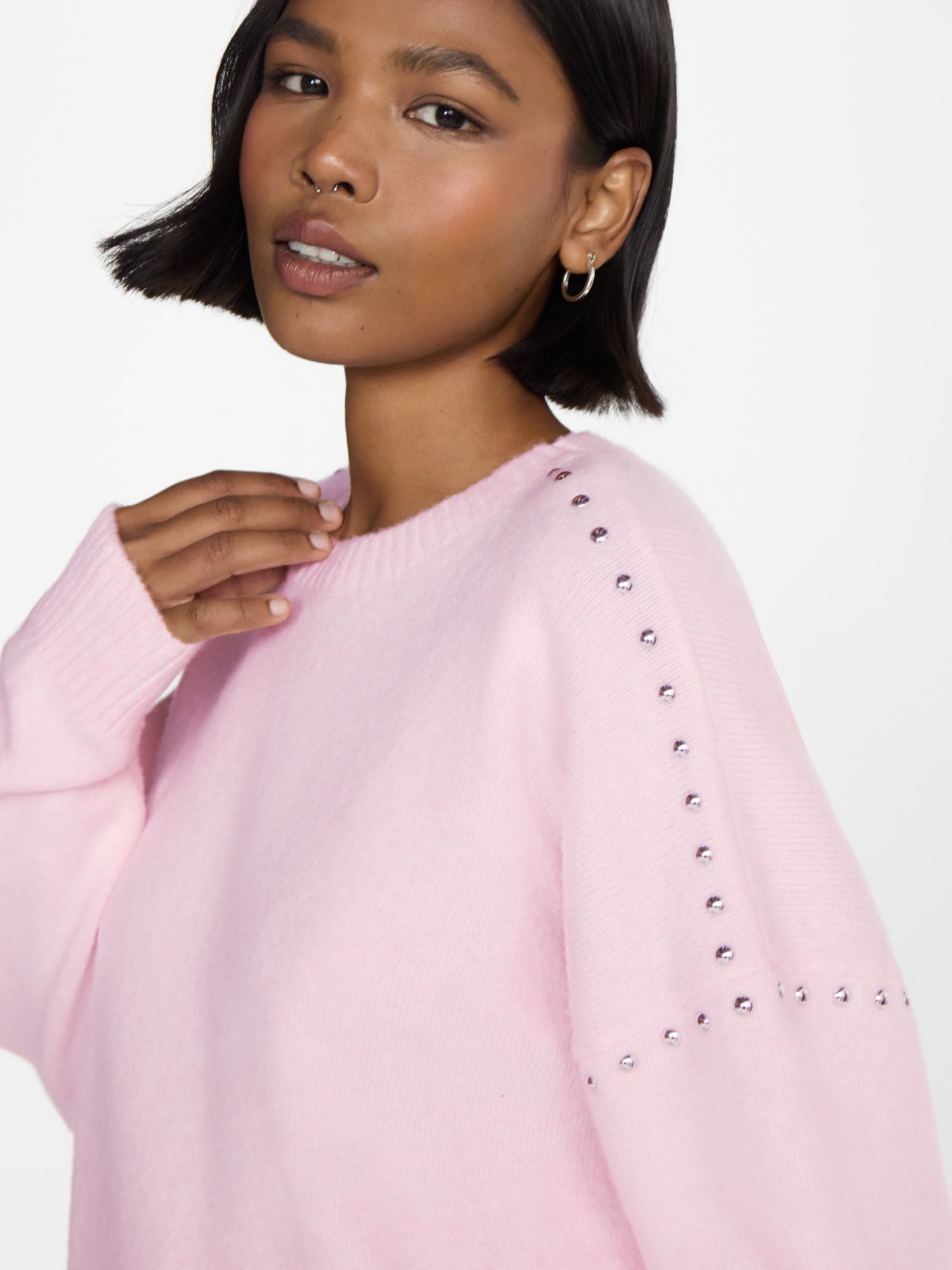 No Boundaries Studded Sweater, Lightweight, Women's and Women's Plus XXS-XXL