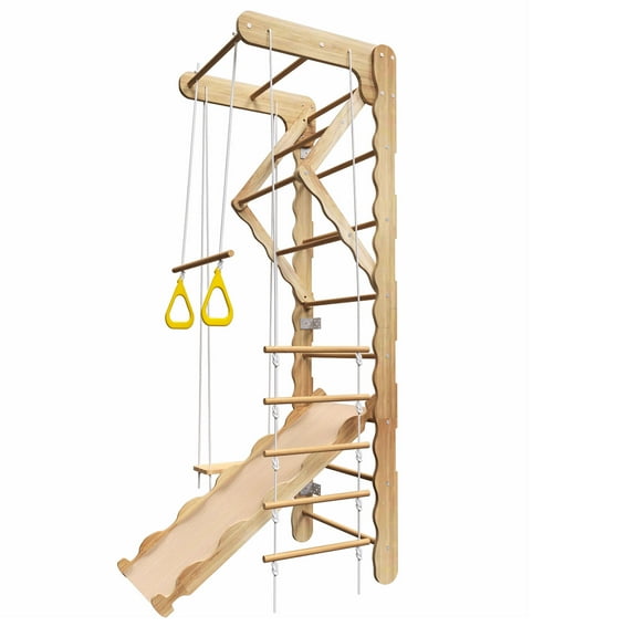 Natural Wood Indoor Wall Climbing Jungle Gym Playset Kids Pikler Triangle Transformable Ladder, House, Shapes Montessori Climbing Set & Fun Activity Center Stable Structure & Variable Height Options