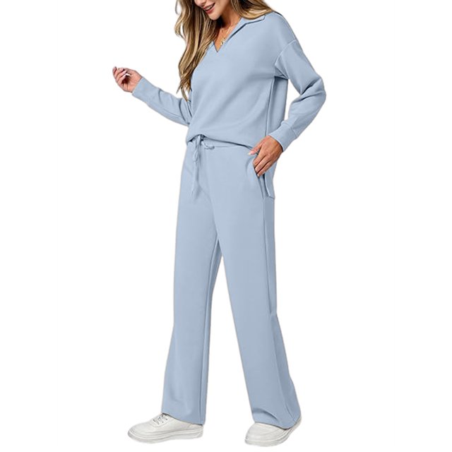 Conjuntos de Dos Piezas para Mujer, Moda de Otoño 2025, Pantalones Anchos, Conjunto de Estar por Casa, para Viajes y Vacaciones. Azul S