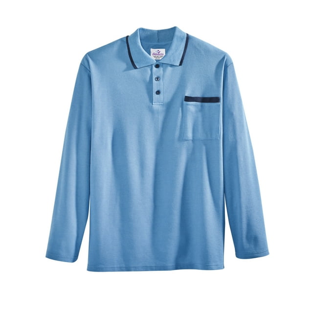 Silvert's Polo à Manches Longues pour Hommes, Grande Taille 3TG, Bleu Acier