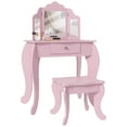 thumbnail image 1 of Qaba Coiffeuse & Tabouret pour Enfants Ensemble de Maquillage Rose, 1 of 9