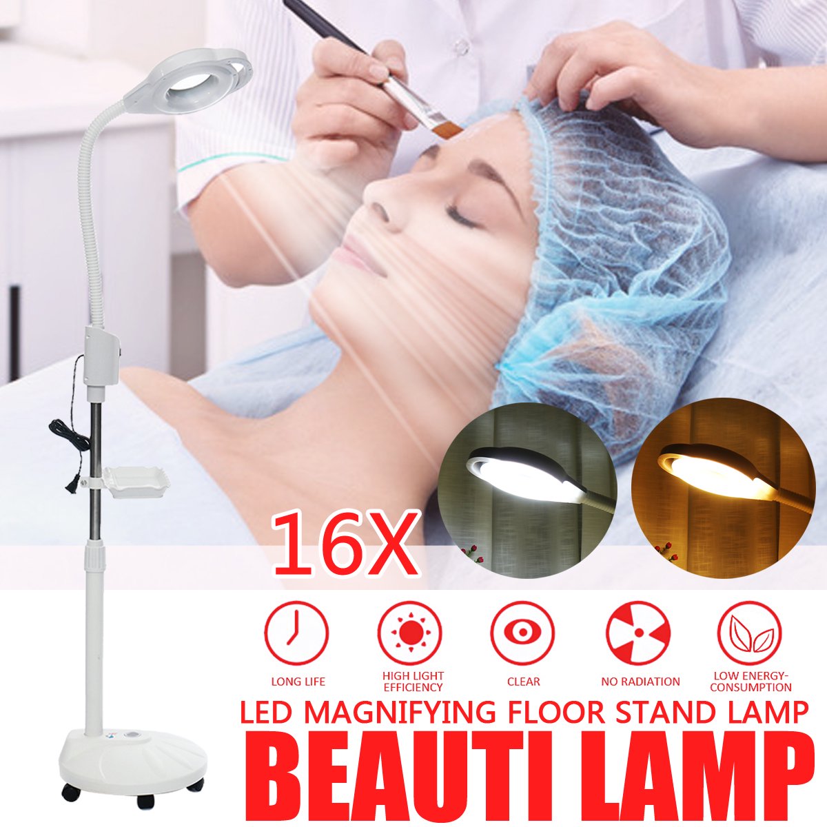 16x Magnifying Floor Stand Beauty Lamp Round Head 120 Led Light