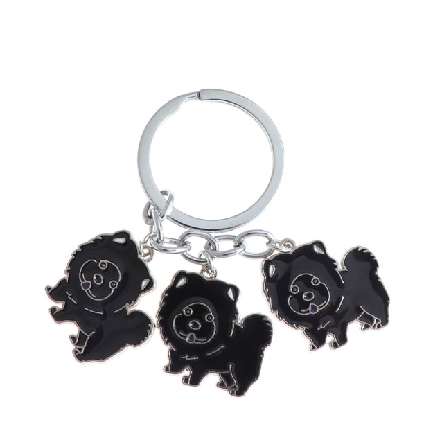 Llavero de metal para coche con forma de perro, creativo, colgante decorativo para coche (Chow Chow negro)