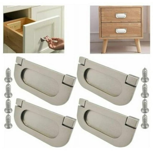 4 tiradores invisibles de acero inoxidable plateados, accesorios para armarios, cajones y armarios, con tornillos (75 mm), tiradores para puertas de armarios de cocina, placa