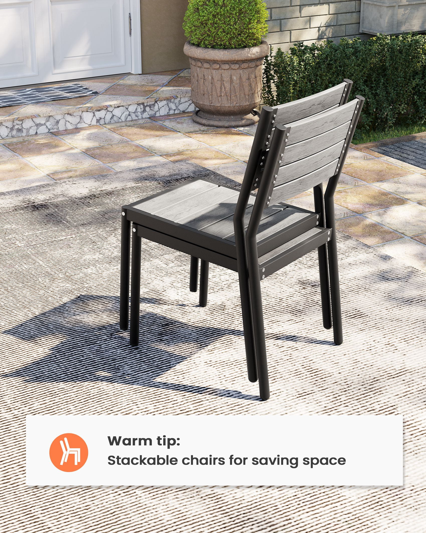Pellebant Set of 2 Outdoor Aluminum Dining Chairs Patio Armless Chairs in Gray