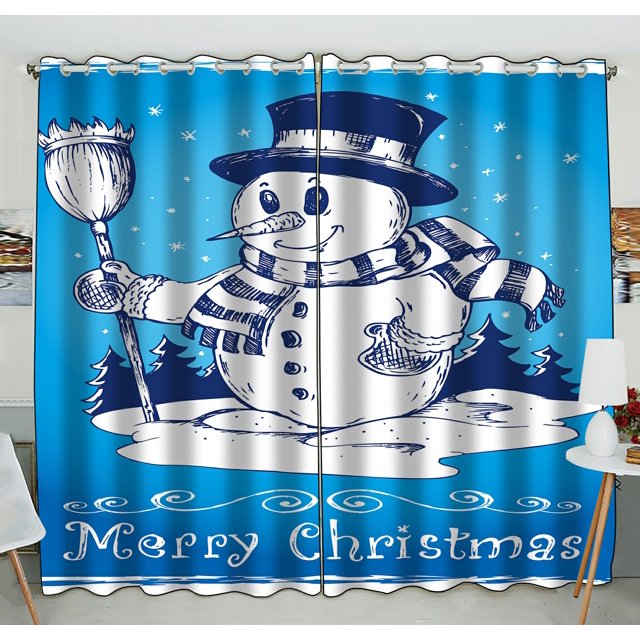 ABPHQTO Cortina de ventana de muñeco de nieve de invierno Cortina de cocina Panel de cortinas de ventana 130x210 cm (Dos piezas)