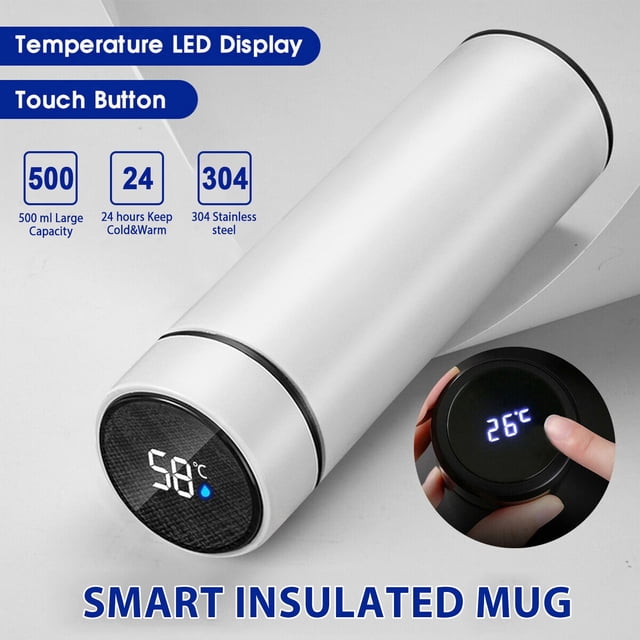 Oleegame 1PC Glass Bottle Stainless Steel Vacuum Flask Smart Kettle LCD Screen Display Temperature White