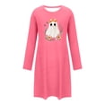 thumbnail image 3 of Puyaiuu Lace Bow Ghost Floral Wreath Graphic Soft Loose Womens Crew Neck Long Sleeve Halloween Lounge Night Dress Hot Pink L Gift, 3 of 6