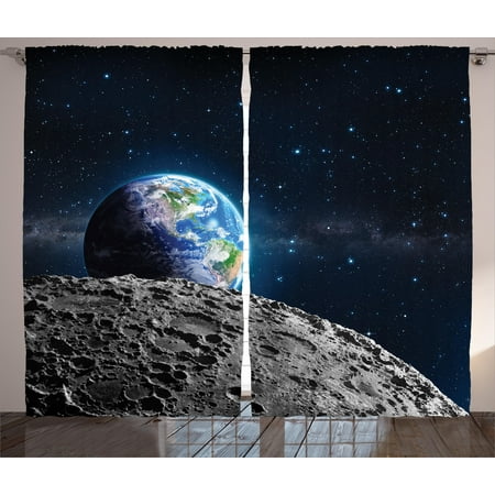 Cream Gray And Blue Living Room Galaxy Curtains 2 Panels Set, View of Earth from Moon Surface Lunar Satellite Spacewatch Tracking Project, Window Drapes for Living Room Bedroom, 108W X 84L Inches, Grey Dark Blue, by Ambesonne ()