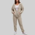 thumbnail image 2 of YDFCWXW Womens 2 Piece Outfits Lounge Zip Hoodie Sweatsuit Sets Oversized Sweatshirt Baggy Fall Fashion Sweatpants with Pockets Beige, M, 2 of 4