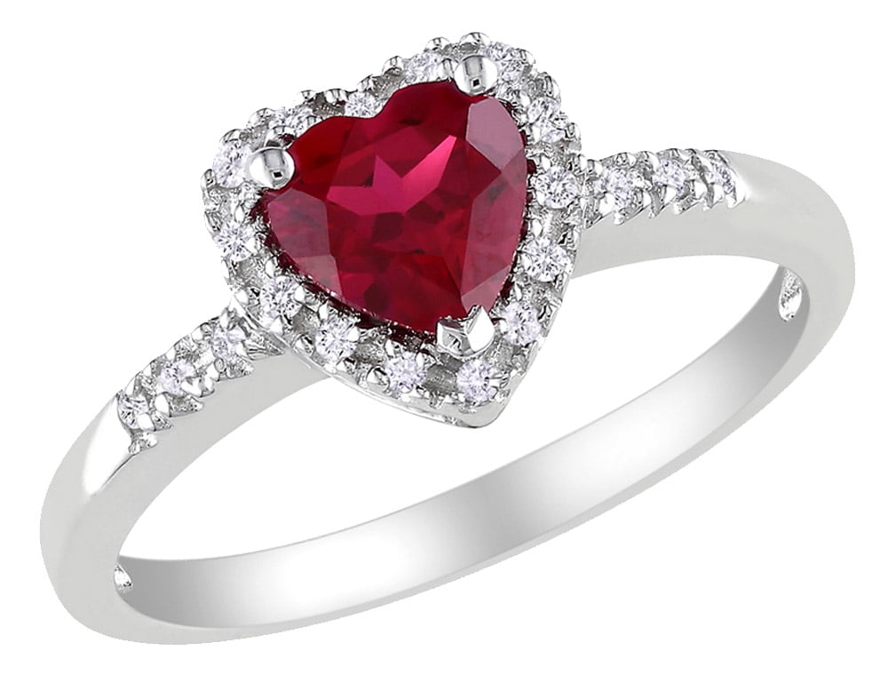 Gem And Harmony - Lab Created Ruby Heart Ring 1.10 Carat (ctw) with