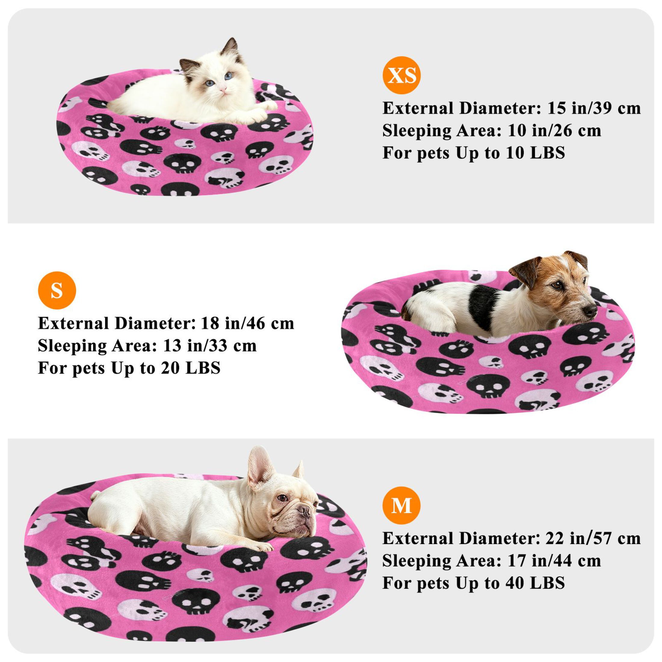 Iauyy Pet Couch Donut Cat Bed for Indoor Cats/Small Dogs Washable & Machine with Non-slip Bottom Calming Cat Furniture, Black Cartoon Skull Pattern (S)