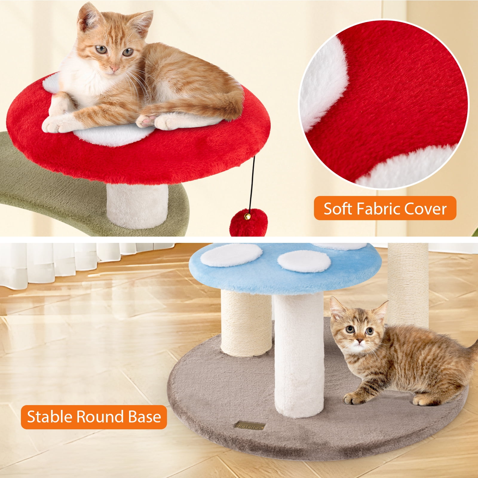 Gymax Cute Mushroom Cat Tree 48'' Tall Cat Tower w/ Sisal Scratching Posts Top Condo