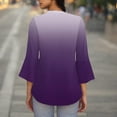 thumbnail image 4 of UAMVSH Women's Work Tops Gradient Printed Dressy Blouses Casual Ruffle 3/4 Sleeve V Neck Tunic Tees Ladies Trendy Business Outfits(Medium,Purple), 4 of 6