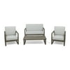 Muad Outdoor Acacia Wood 4 Seater Chat Set with Coffee Table, Gray and Light Gray