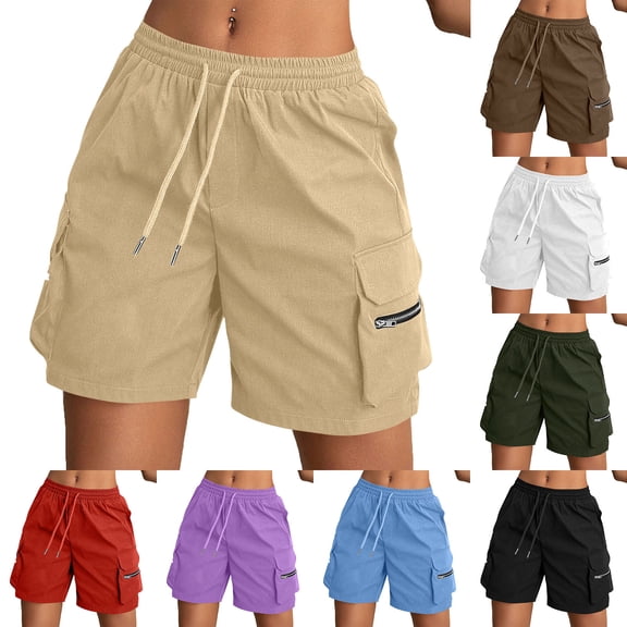 Hilenly Womens Cargo Shorts Drawstring Elastic Waist Shorts Lightweight Summer Athletic Casual Shorts with Pockets