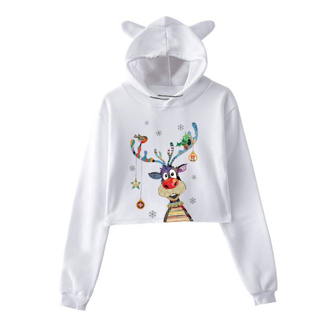 Sudaderas Navideñas Para Mujer, Sudaderas Recortadas Con Cuello Redondo, Moda Informal, Otoño Invierno, Estampado Navideño, Top de Manga Larga Odeerbi ODB198722
