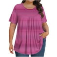 thumbnail image 2 of QUNYINEY Tops for Women Trendy Short Sleeve Crew Neck Striped Casual Blouses Pleated Loose Plus Size Pullover Tops, 2 of 6