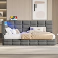 thumbnail image 3 of Upholstered Twin Size Daybed with LED Lights and Charging Station – Beige/Grey Storage Daybed Frame with 2 Drawers, No Box Spring Required, 3 of 9