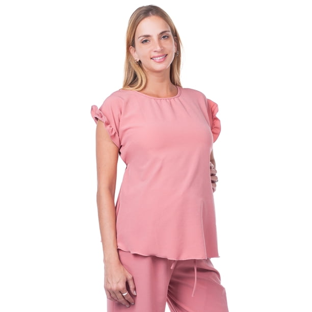 Conjunto Maternidad Cómodo Ropa Embarazo Set Blusa Y Pantalon Casual Suave Color Rosa