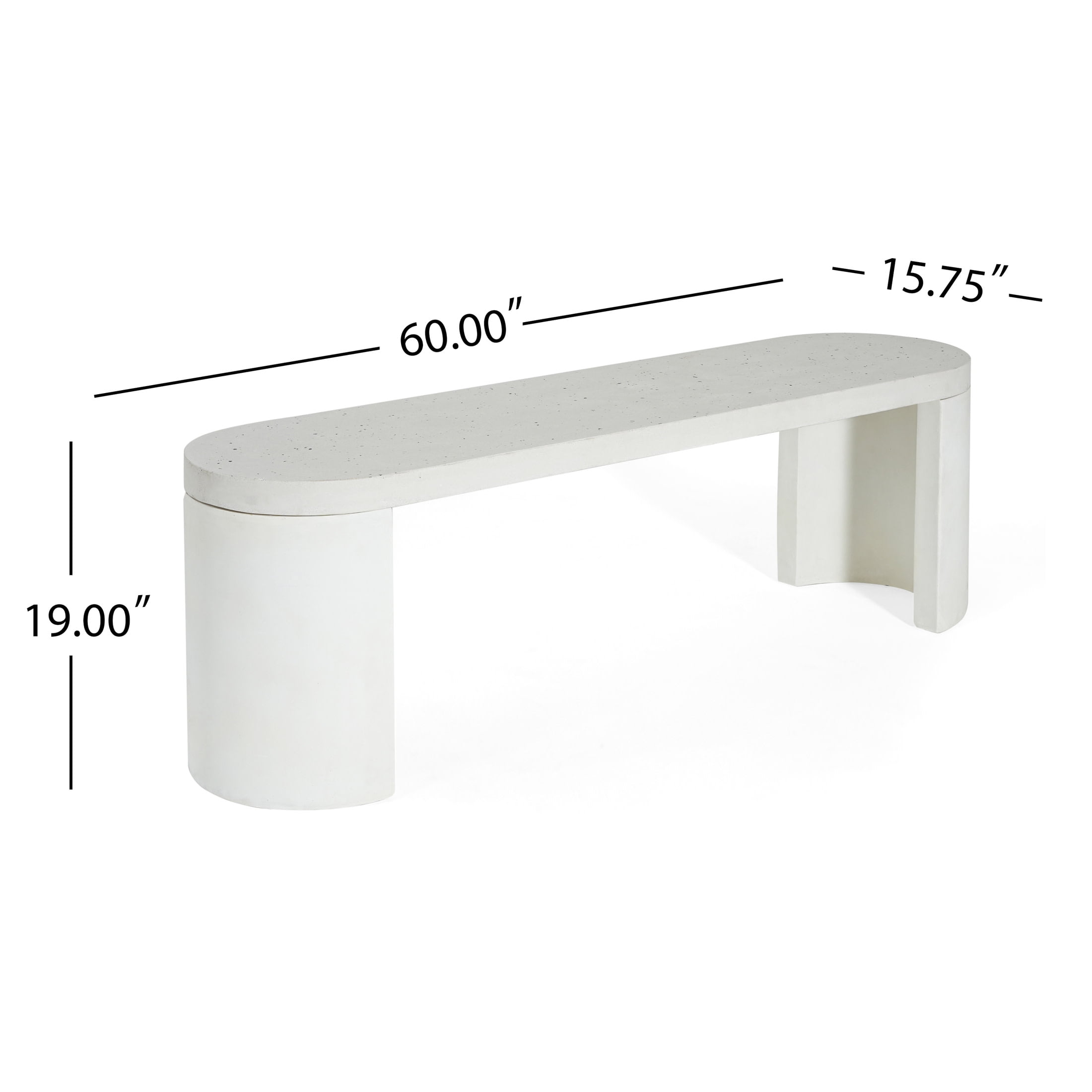 Christopher Knight Home Oval 60" Modern Outdoor Concrete Dining Bench, Seats 2-3, White Terrazzo Finish