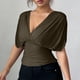 thumbnail image 2 of Tops Casuales Cuello en V Encaje Arriba Manga Corta Suéter Camisa Elegante Blusa de Verano, 2 of 7