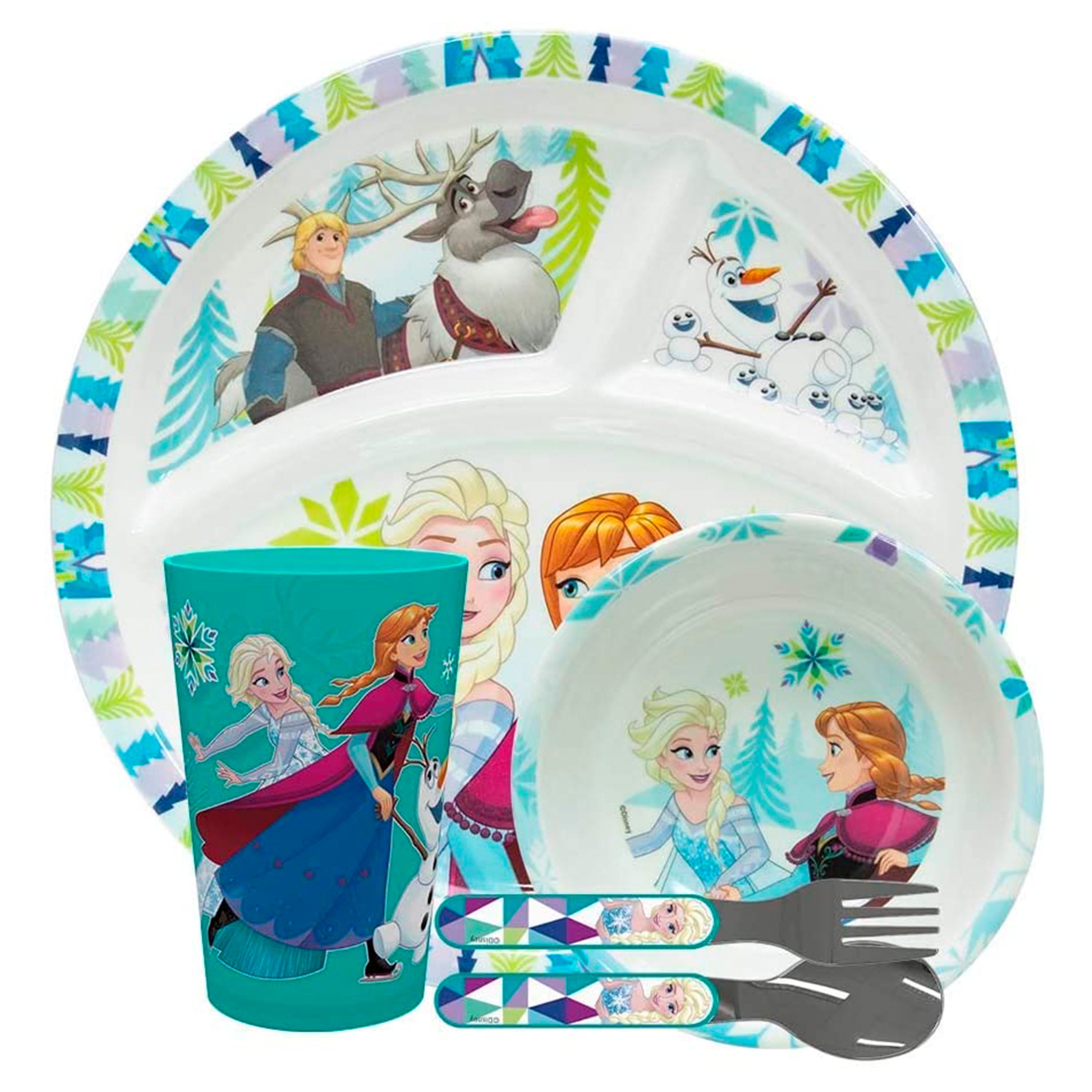 NEW Zak Disney Frozen 8 Piece Plastic Dinnerware Set Plates Bowls & Flatware 