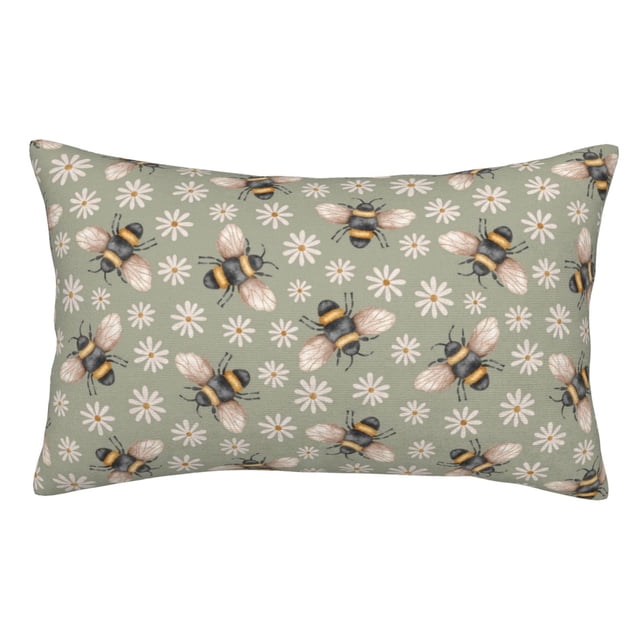 Fotbe Bees And Chamomile Funda de Almohada Decorativa Estilo Occidental, Lujo en Algodón, Fundas para Almohadas King, Cojín Estampado para Decoración del Hogar-16"x24"