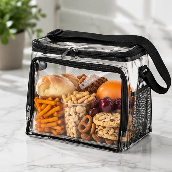 LIVARA Stadium Approved Clear Lunch Bag, Heavy Duty Transparent Tote with Handle for Work Correctional Staff, Black