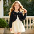 thumbnail image 2 of Ticikt Girls Cropped Knit Shrug Cardigan, Cotton Hollow‑Out Decorative Lightweight Bolero Jacket for Toddler Kids Spring Fall,Black, 2 of 9