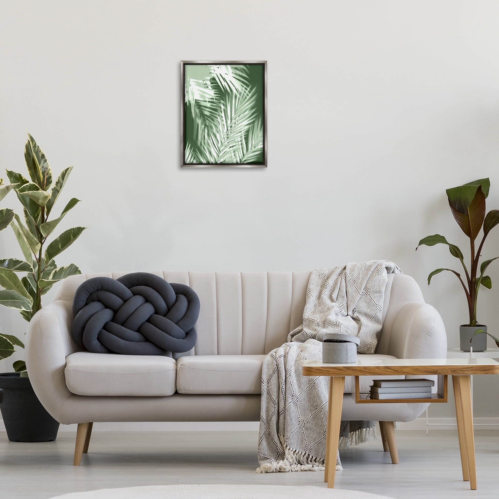 Stupell Industries Abstract Palm Leaves Botanical & Floral Painting Gray Floater Framed Art Print Wall Art, 17 x 21