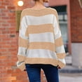 thumbnail image 4 of UJNDER Casual Loose Fit Crew Neck Sweater for Women Fringed Striped Design Pullover Khaki XL, 4 of 5