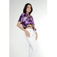 thumbnail image 3 of Women's Hawaiian Tie Front Crop Top Aloha Shirt in Sunset Purple M, 3 of 5