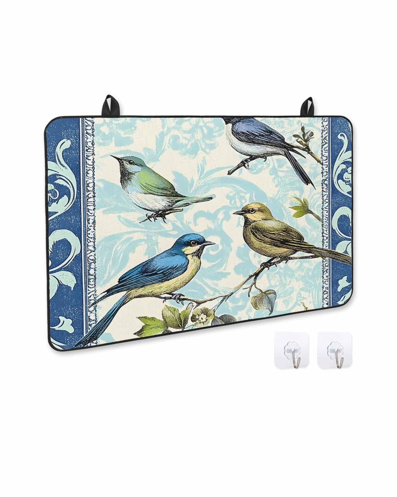 nqOlkjepod Large Induction Cooktop Protector Mat 31"x24", Vintage Birds Branches Stove Top Covers for Electric Stove, Retro Floral Pattern Decorative Stove Burner Cover Mats, Glass Top Stove Cover