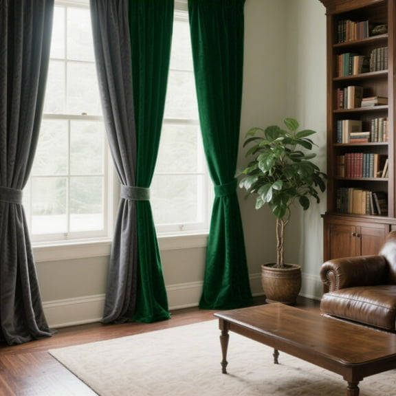 SMILETIME Dark Grey & Dark Green Back Tab Curtains, 4 Panels Set Rod Pocket & Pinch Pleat Design Light-Filtering & Thermal Insulation Ideal for Living Room, Bedroom & Office Windows