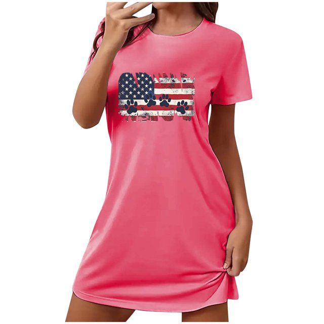 Birdeem Chemises de Nuit pour Femmes Chemise de Nuit Courte Surdimensionnée Mode Imprimé Poitrine Manches Courtes
