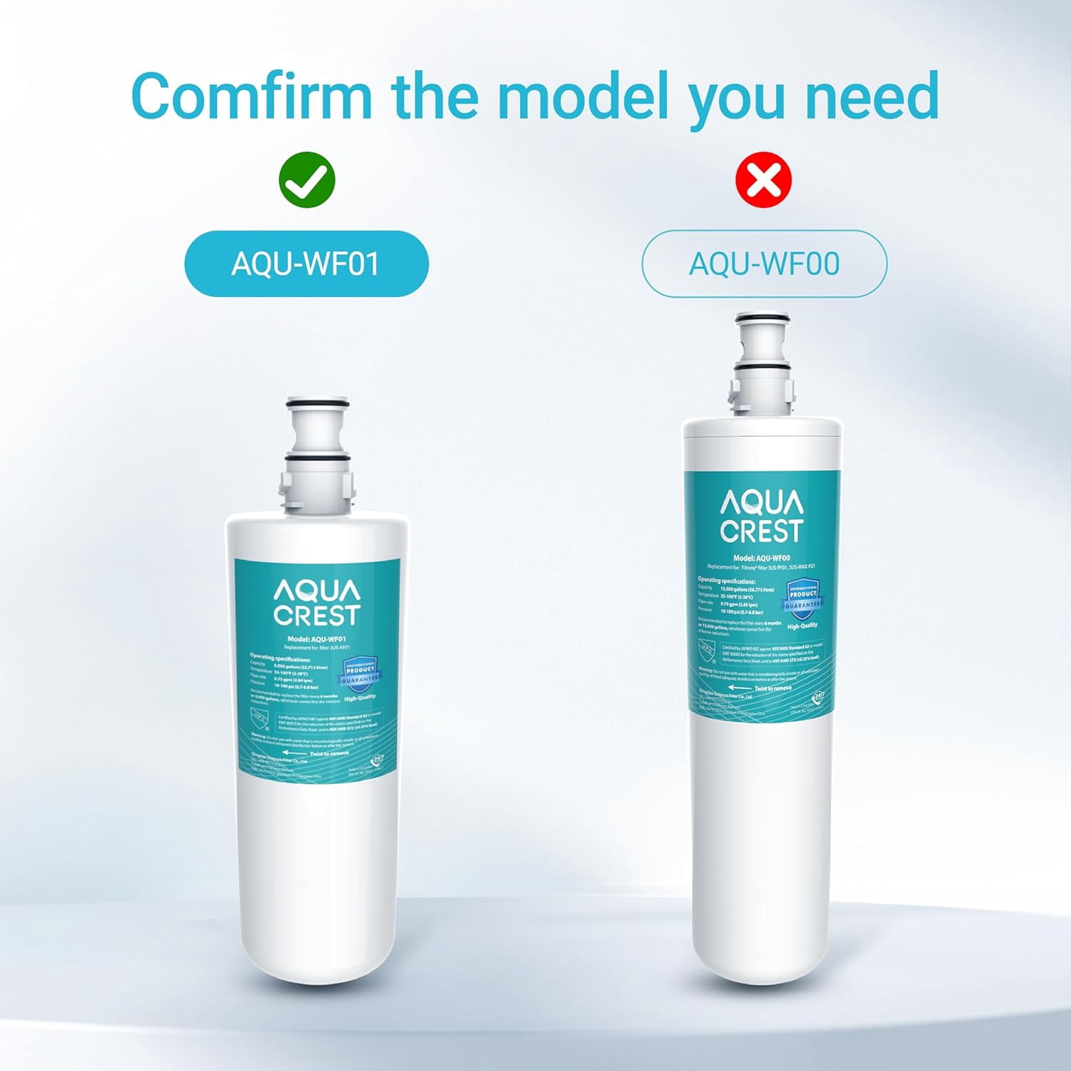 AQUA CREST 3US-AF01 Under Sink Water Filter, Replacement for Standard 3US-AF01, 3US-AS01, Aqua-Pure AP Easy C-CS-FF, WHCF-SRC, WHCF-SUFC, WHCF-SUF Water Filter, NSF/ANSI 42 Certified (Pack of 6)