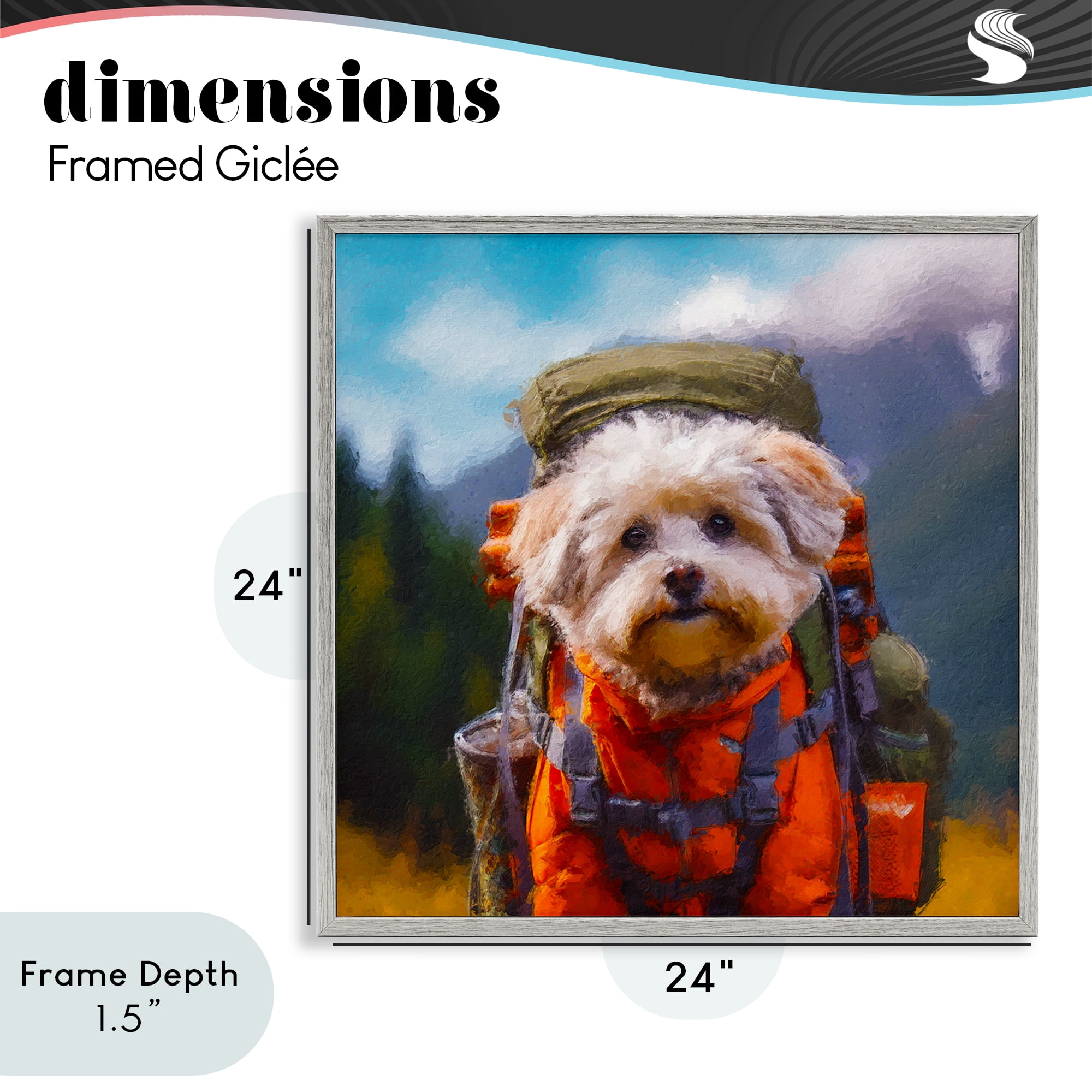 Stupell Industries Adventuring Hiker Dog Gray Framed Giclee Art, design by Sean Parnell